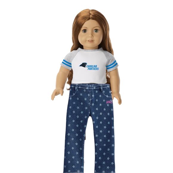 American Girl Doll NFL Carolina PANTHERS FAN TEE + STAR JEGGINGS Football Outfit - Picture 5 of 13